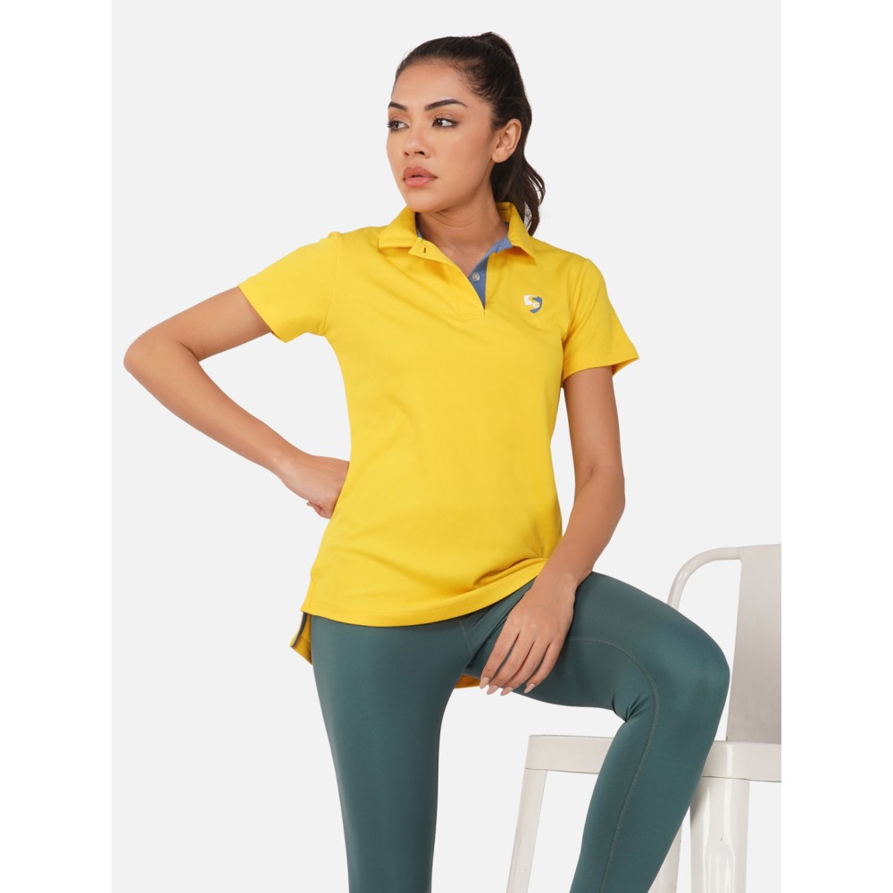 SG Regular Comfort Fit Polo T-Shirt For Womens & Girls, Sulphur Yellow, Red Paprika & Jet black, Fitness & Training, Jogging, Gym Wear & Fashion Wear, S, Sulphur Yellow