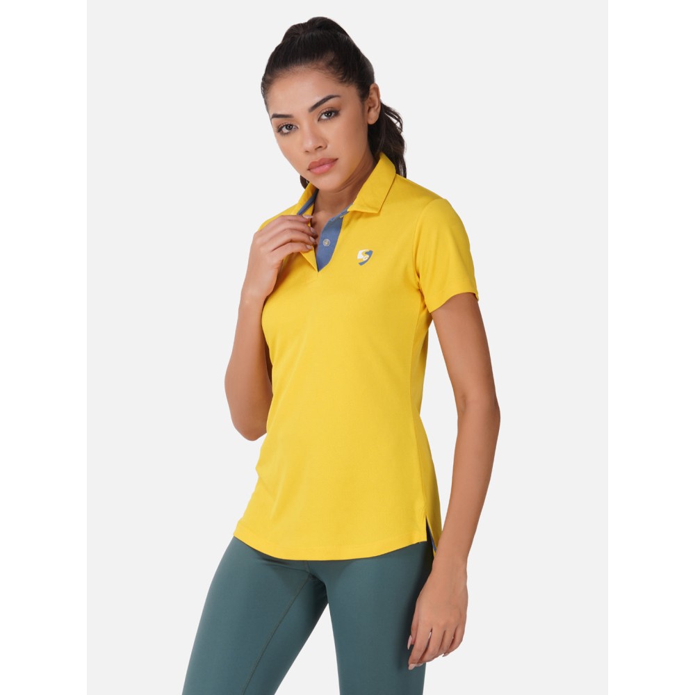 SG Regular Comfort Fit Polo T-Shirt For Womens & Girls, Sulphur Yellow, Red Paprika & Jet black, Fitness & Training, Jogging, Gym Wear & Fashion Wear, S, Sulphur Yellow
