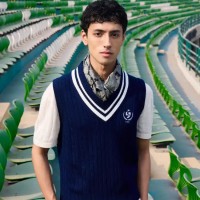 SG Signature Sleeveless Pullover (Navy), S, Navy/ White