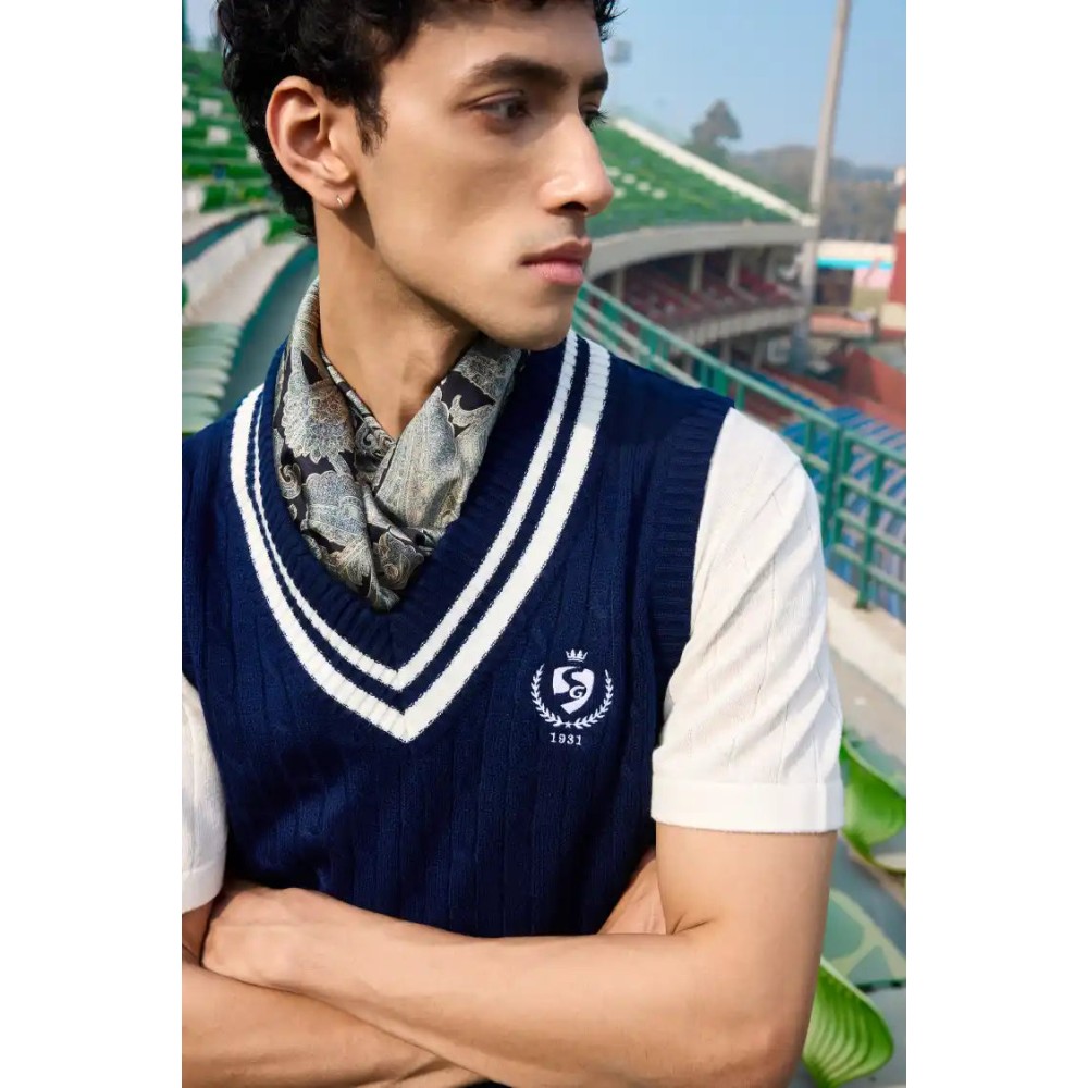 SG Signature Sleeveless Pullover (Navy), S, Navy/ White