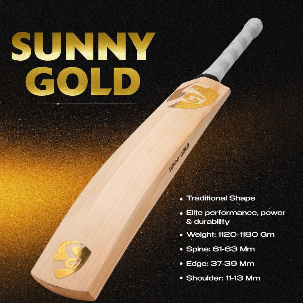 SG Sunny Gold® Finest English Willow grade 2 Cricket Bat (Leather Ball), Full-Size