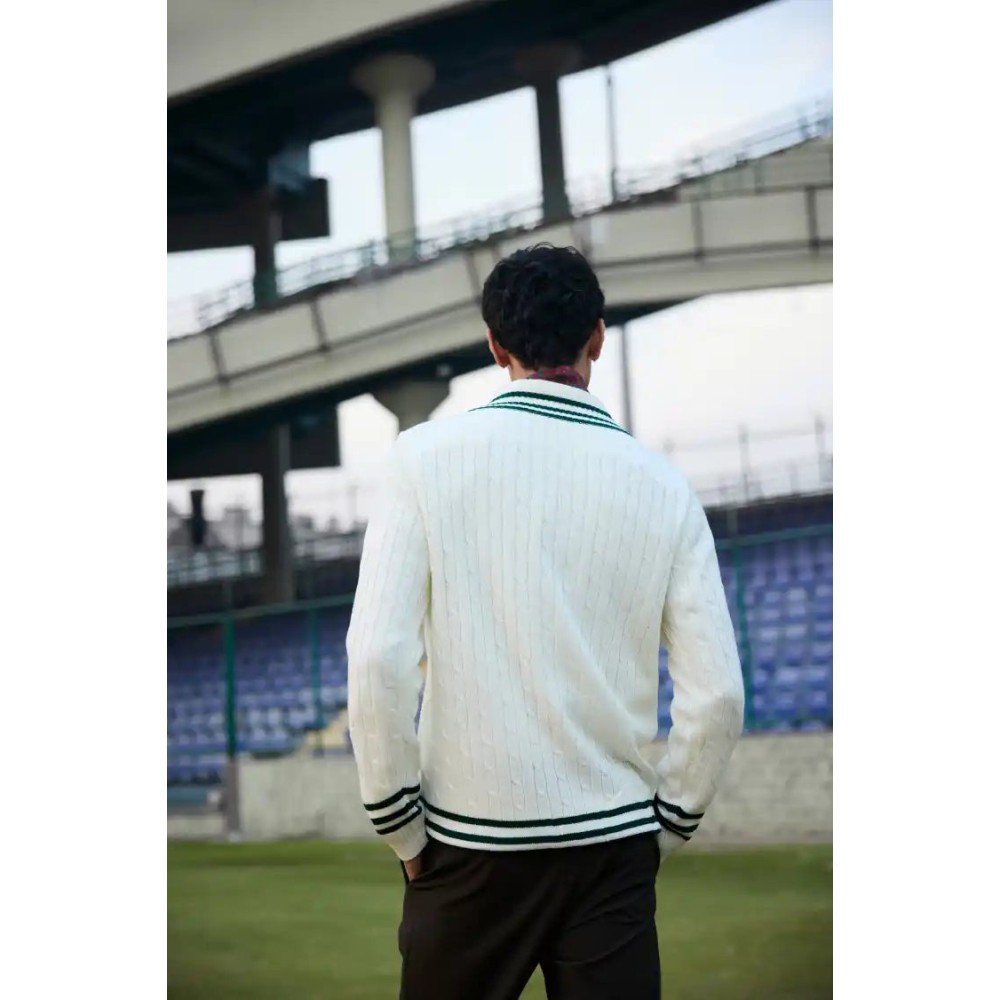 SG The Pavilion Cricket Pullover (Green), S, White / Green