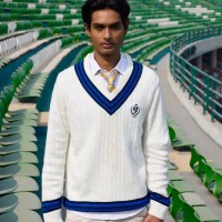 SG The Pavilion Cricket Pullover (Navy), S, White/ Blue/ Navy