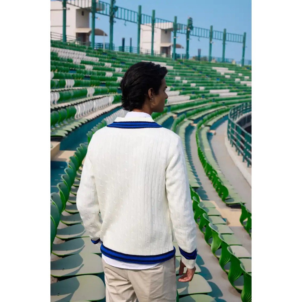SG The Pavilion Cricket Pullover (Navy), S, White/ Blue/ Navy