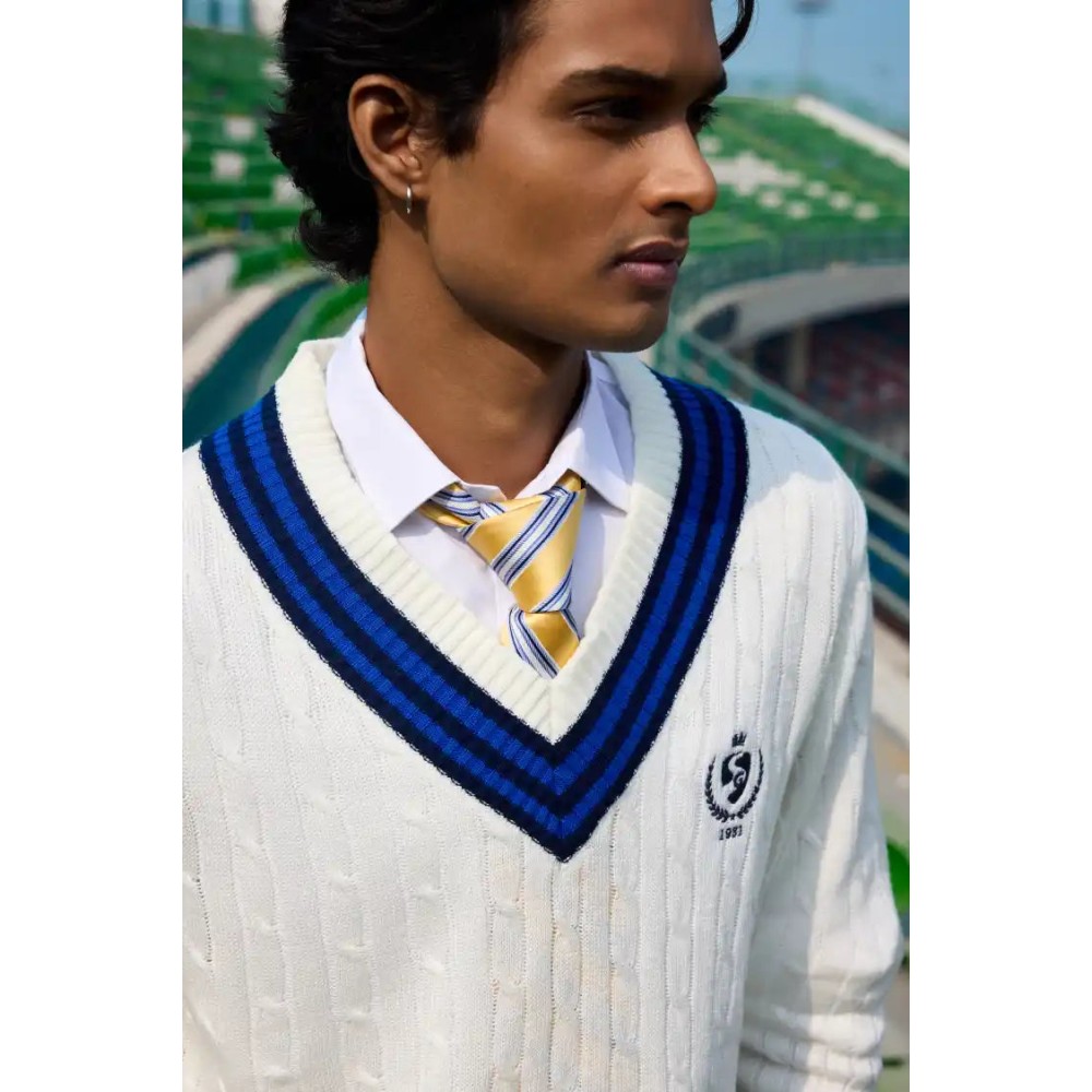 SG The Pavilion Cricket Pullover (Navy), S, White/ Blue/ Navy