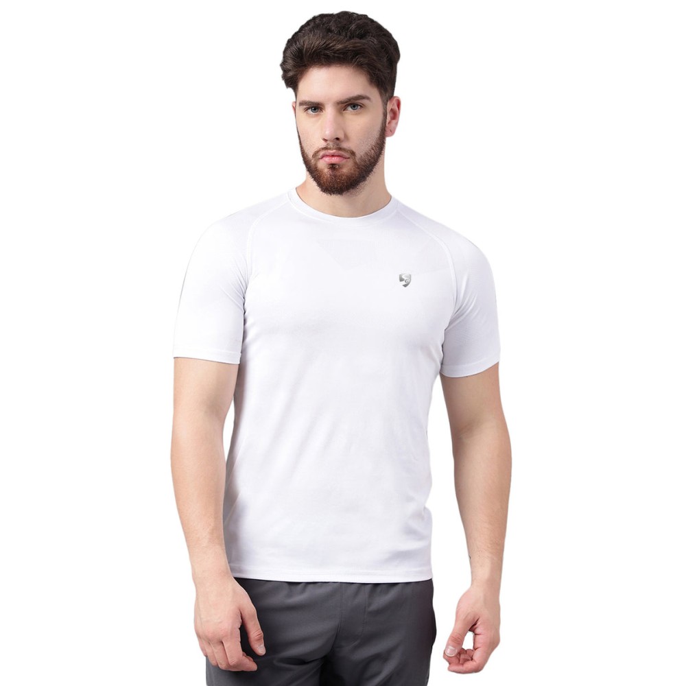 SG Men's Round Neck White T-Shirt, Fitness & Training, Jogging, Regular & Fashion Wear, S, White